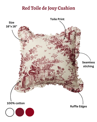 Red Toile de Jouy Filled Cushion | Vintage French Print Home Decor