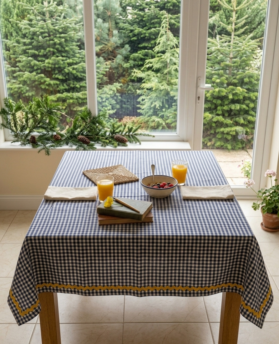 Blue Gingham Cotton Table Cover | Classic Check Print