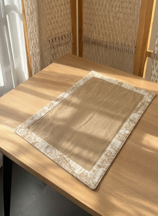 Beige Toile Frame Placemat Set of 6 | Double Layer Organic Cotton