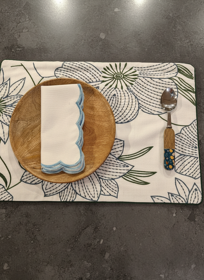 Flora Bloom Line Embroidered Cotton Table Mats Set of 6 | Dining Decor