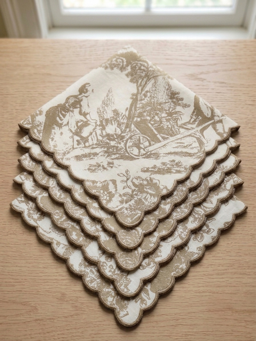 Golden Beige Toile de Jouy Napkins for Festive Tables | Set of 6