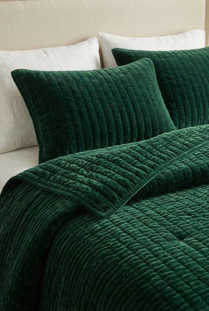 Emerald Green Velvet Quilted Bedcover Set | Premium Cotton Velvet Bedding