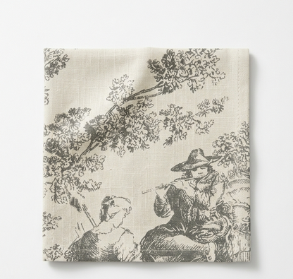 Grey Toile de Jouy print detail on cocktail napkin - Viraasa