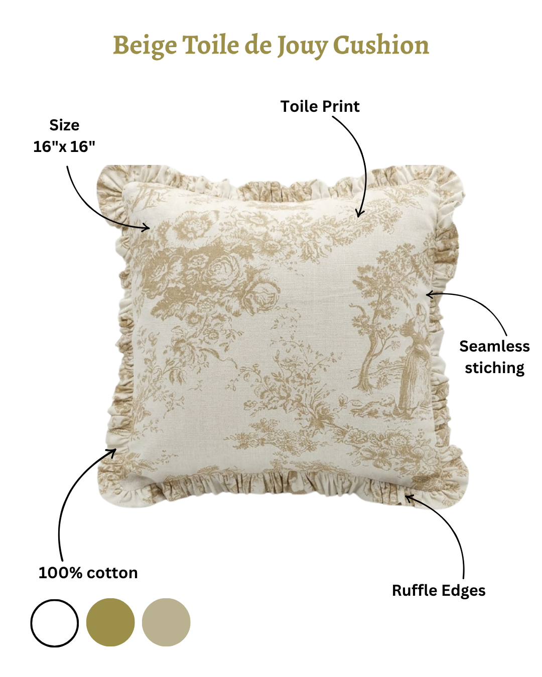 Beige Toile de Jouy Filled Cushion | Vintage French Print Home Decor