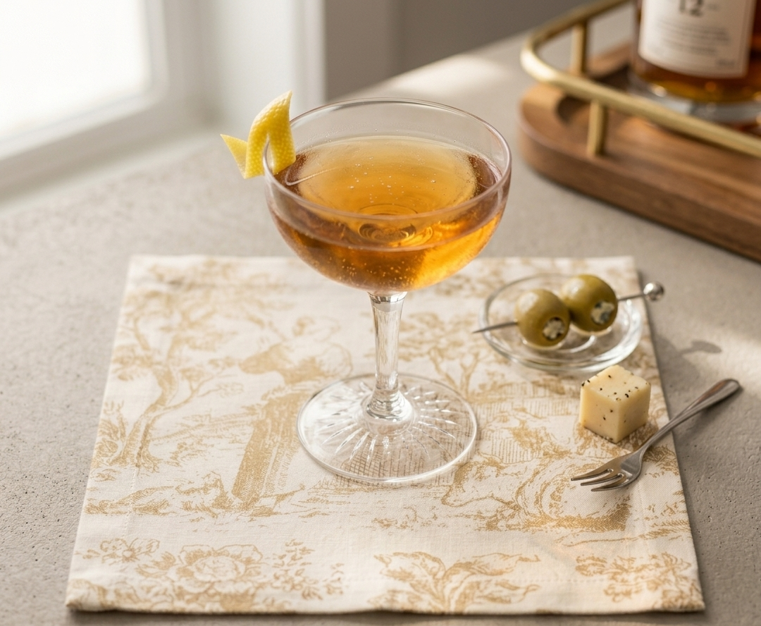 Beige Toile cocktail napkins styled on dining table - Viraasa