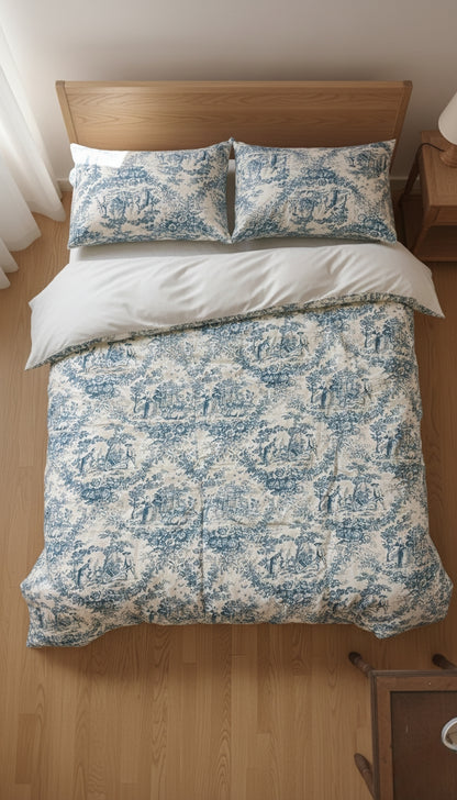 Blue Toile de Jouy Duvet Cover Set | Luxury French Print Bedding