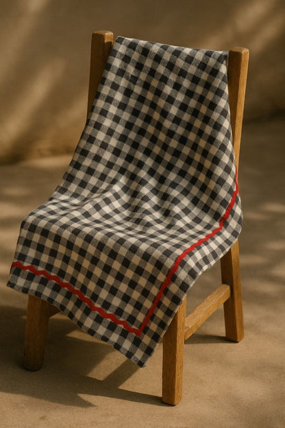 Black Gingham Cotton Table Cover| Classic Check Print