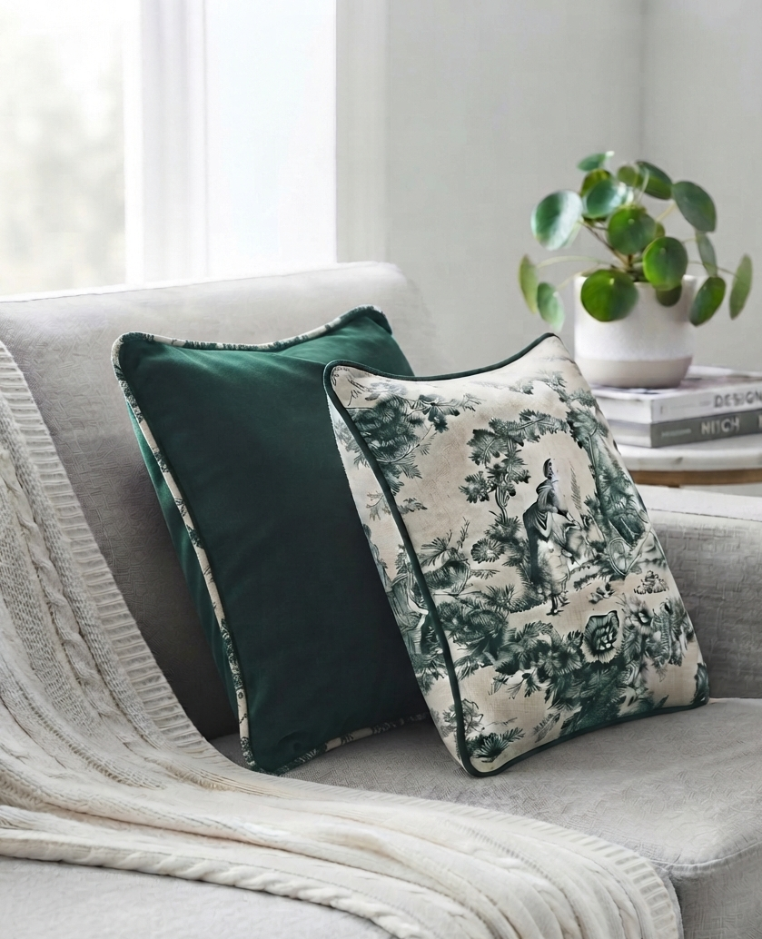 Green Contrast Duo | Filled Cushion Set of 2