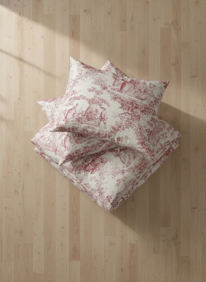 Red Toile de Jouy Duvet Cover Set | Luxury French Print Bedding
