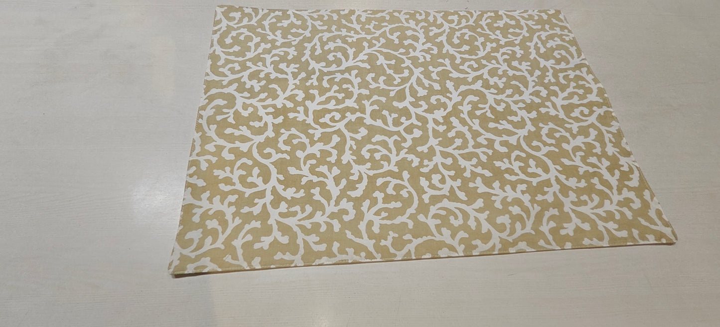 Golden floral placemats styled on dining table - Viraasa