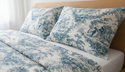 Blue Toile de Jouy Duvet Cover Set | Luxury French Print Bedding