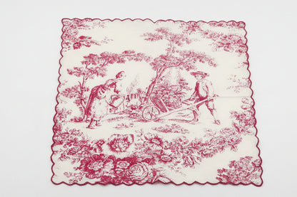 Red Toile de Jouy print detail with scallop edge - Viraasa