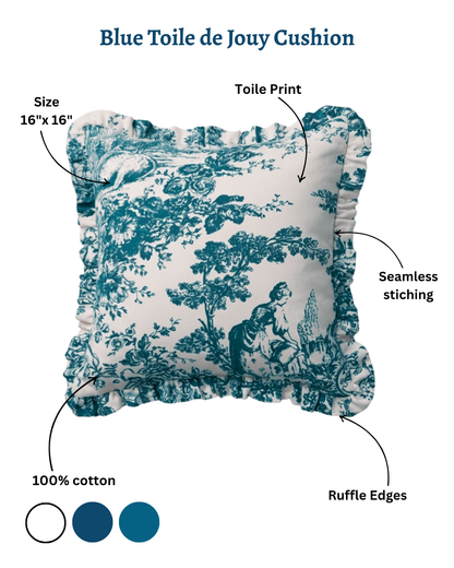 Blue Toile de Jouy Filled Cushion | Vintage French Print Home Decor