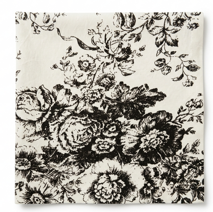 Black Toile cocktail napkins styled on dining table - Viraasa