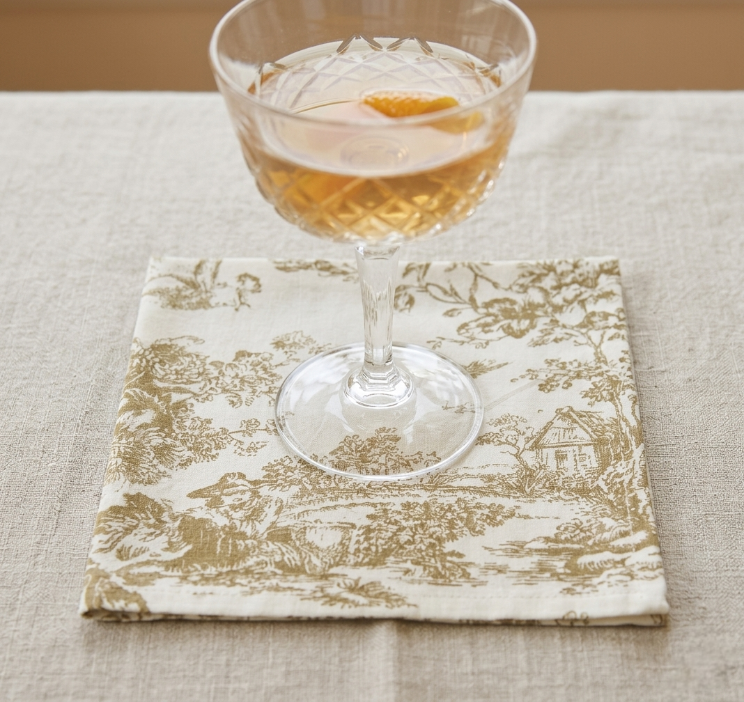 Folded Beige Toile cocktail napkin set - Viraasa luxury dining