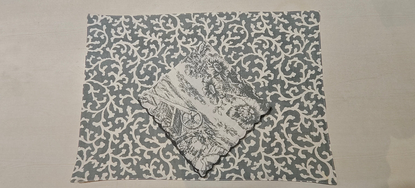 Close-up of grey floral cotton fabric - Viraasa luxury dining