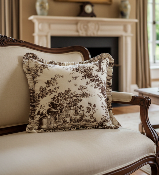 Brown Toile de Jouy Cushion Cover - Viraasa luxury French print home decor