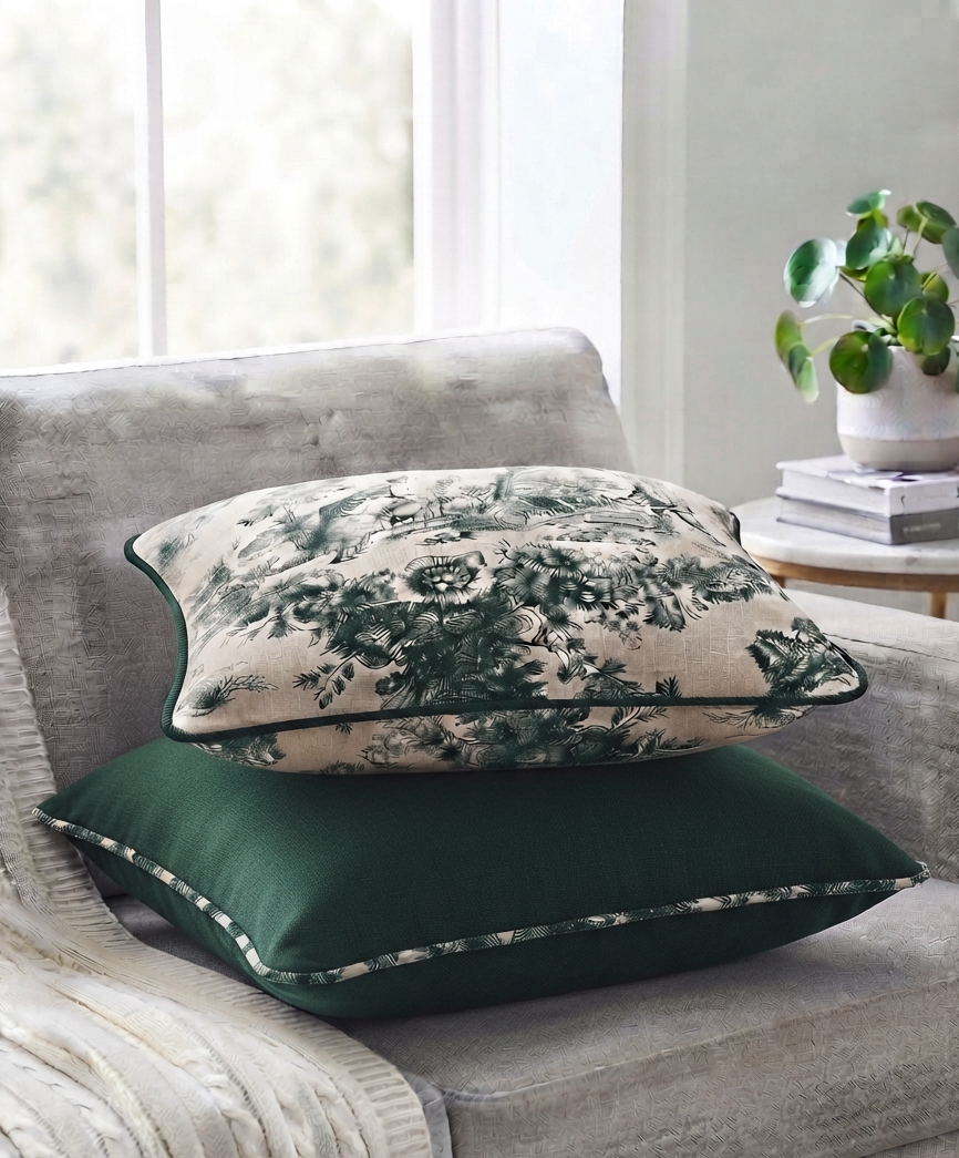 Green Contrast Duo | Filled Cushion Set of 2
