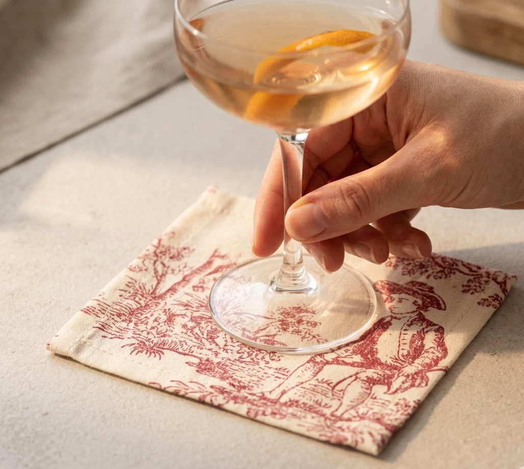 Red Toile de Jouy Cocktail Napkins Set of 6 - Viraasa luxury French dining