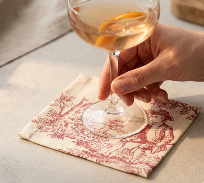 Red Toile de Jouy Cocktail Napkins Set of 6 - Viraasa luxury French dining