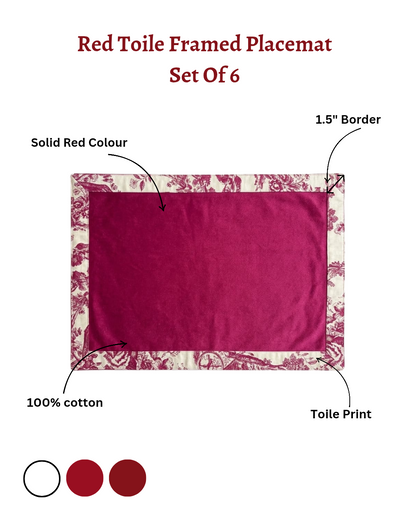 Red Toile Frame Placemat Set of 6 | Double Layer Organic Cotton