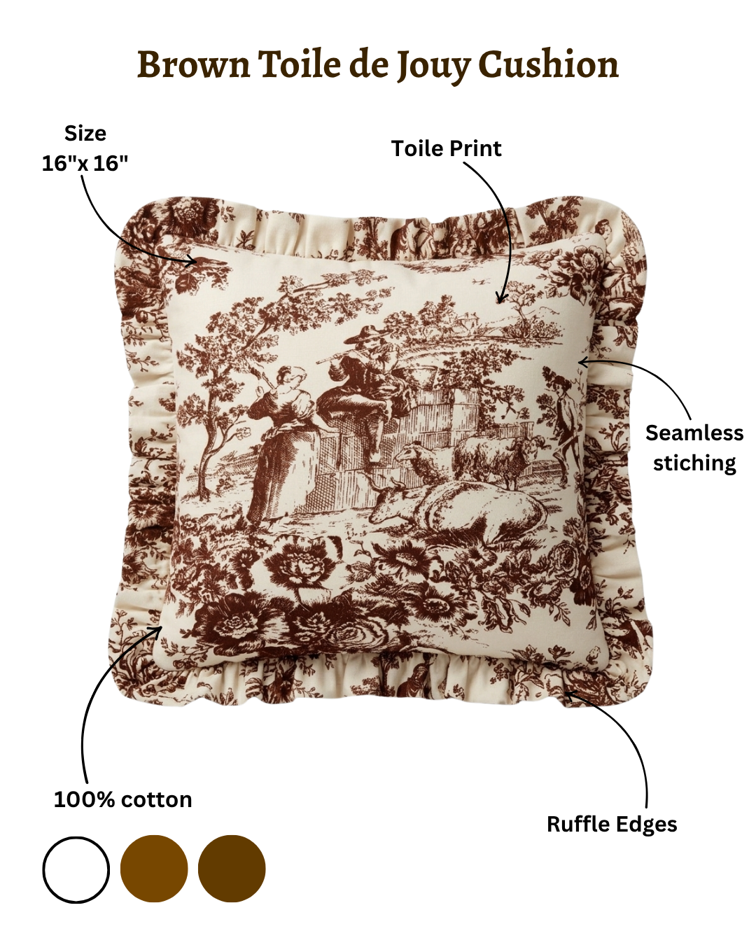 Brown Toile de Jouy Filled Cushion | Vintage French Print Home Decor