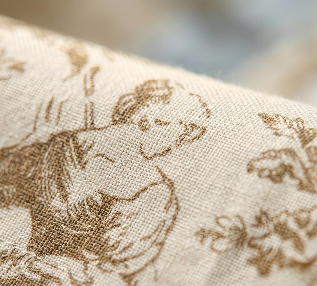 Close-up of Beige Toile cotton napkin fabric - Viraasa luxury
