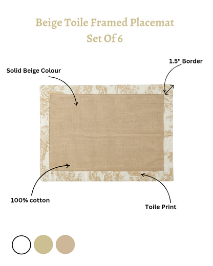 Beige Toile Frame Placemat Set of 6 | Double Layer Organic Cotton