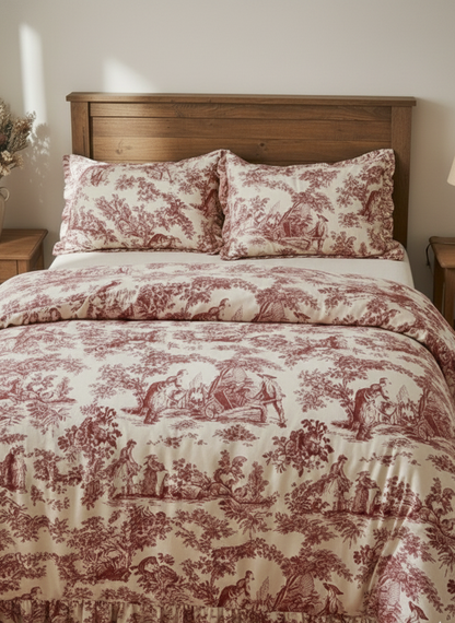 Red Toile de Jouy 3-Piece Comforter Set | Luxury French Print Bedding