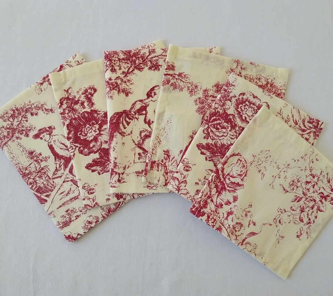Folded Red Toile cocktail napkin set - Viraasa luxury dining