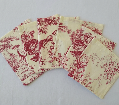 Folded Red Toile cocktail napkin set - Viraasa luxury dining