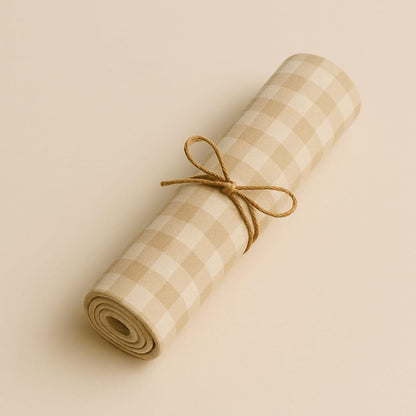 Beige Gingham Cotton Picnic Mat | Classic Check Print
