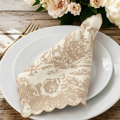 Golden Beige Toile de Jouy Napkins for Festive Tables | Set of 6