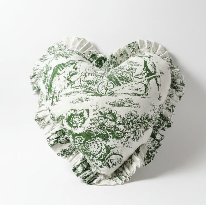 Back view of Green Toile heart cushion - Viraasa luxury gifting
