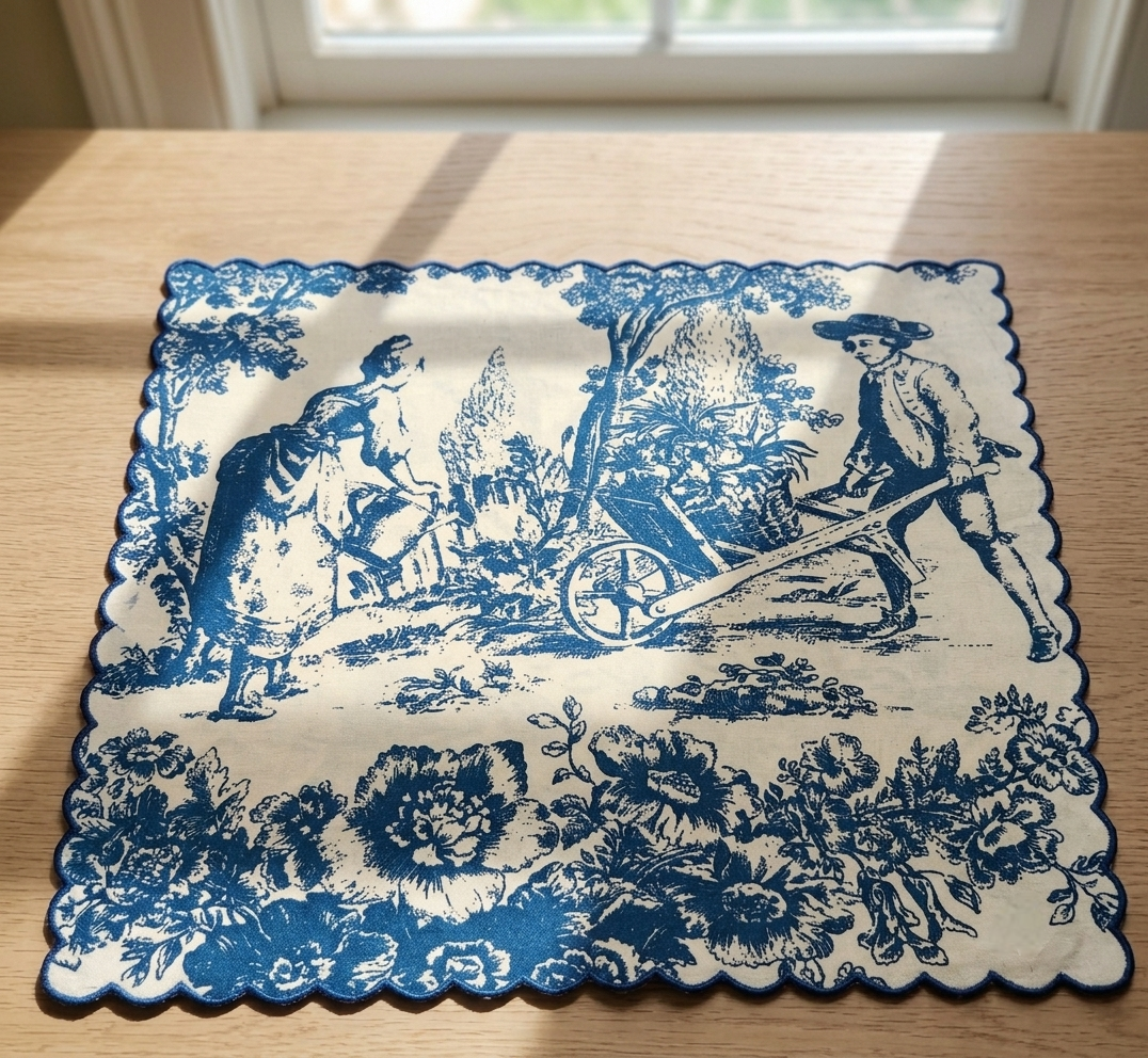 Indigo Blue Toile de Jouy Napkins with Scallop Edge | Set of 6