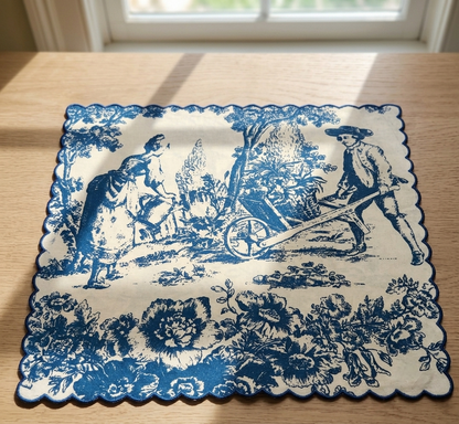 Indigo Blue Toile de Jouy Napkins with Scallop Edge | Set of 6