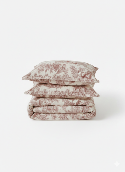Red Toile de Jouy 3-Piece Comforter Set | Luxury French Print Bedding