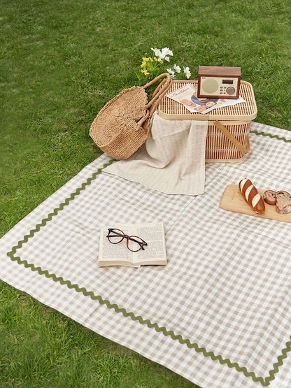 Beige Gingham Cotton Picnic Mat | Classic Check Print